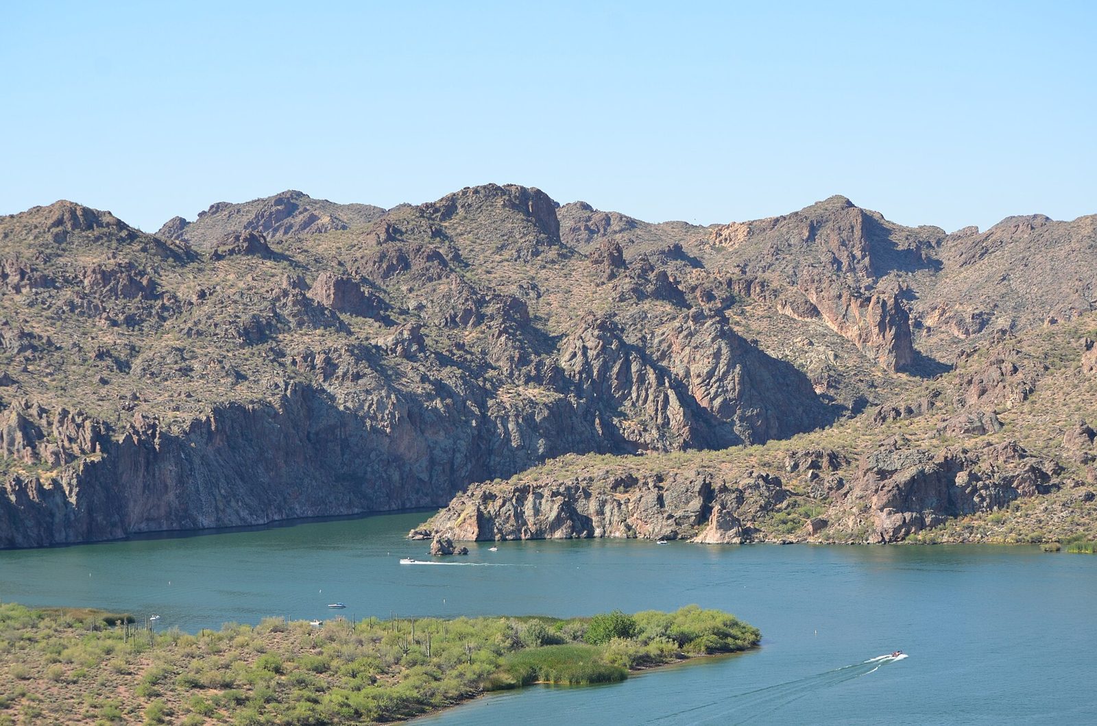 Saguaro Lake and its canyon walls seen from Pinter's Point in the Tonto National Forest