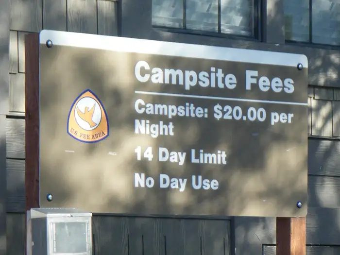 Fee Sign located at the Fee Building/Registration area, Horse Creek Campground