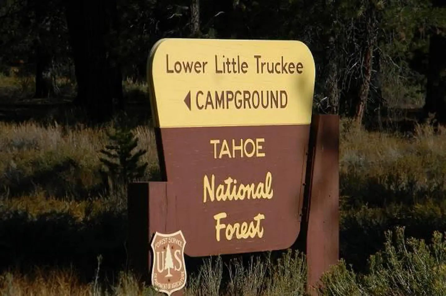Entrance sign along Hwy 89 to the Lower Little Truckee campground