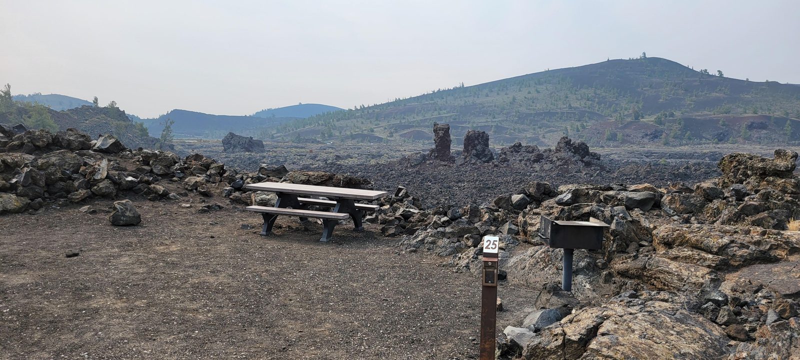 Campsites offer stark views of the unique volcanic landscape
