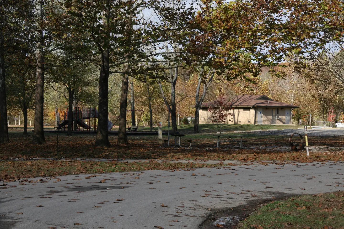 A central shower house is located in the middle loop. 3 additional restroom facilities are available throughout the campground. An additional playground is adjacent to the shower house