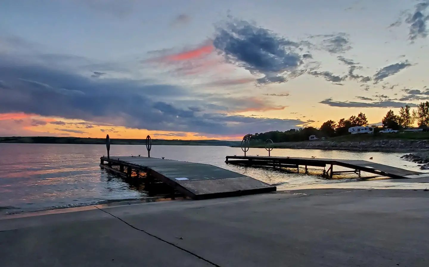 Calm waters on Beaver Creek at sunset at the boat ramp
