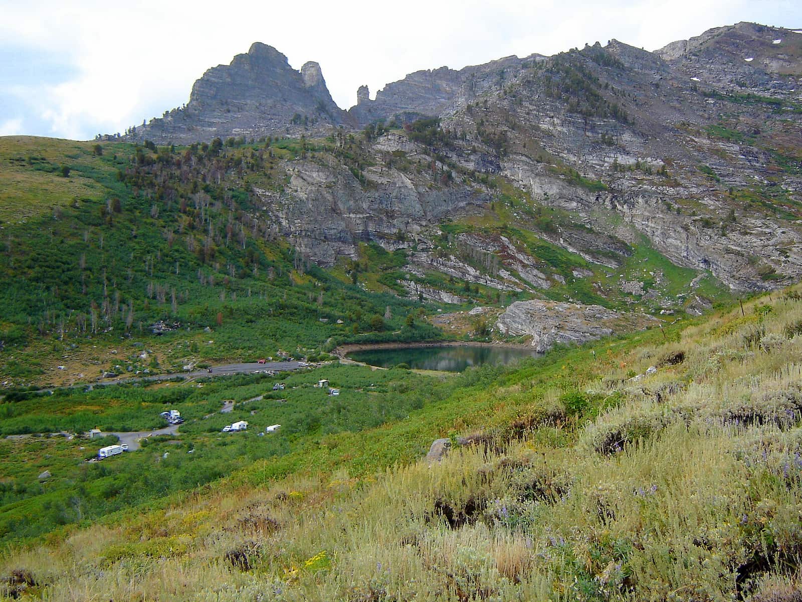 Angel Lake and Chimney Rock seen from the slope above the campground