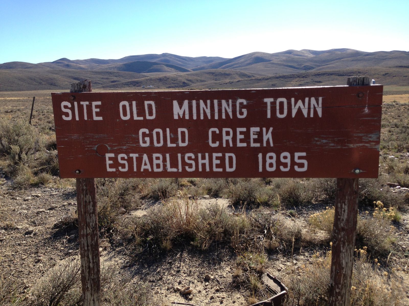 The historic marker for Gold Creek, Nevada along Gold Creek Road, near the ghost town site 5 miles south of Big Bend Campground