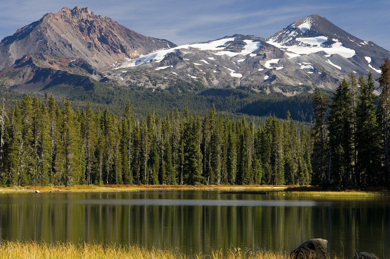 The Three Sisters from Scott Lake in autumn