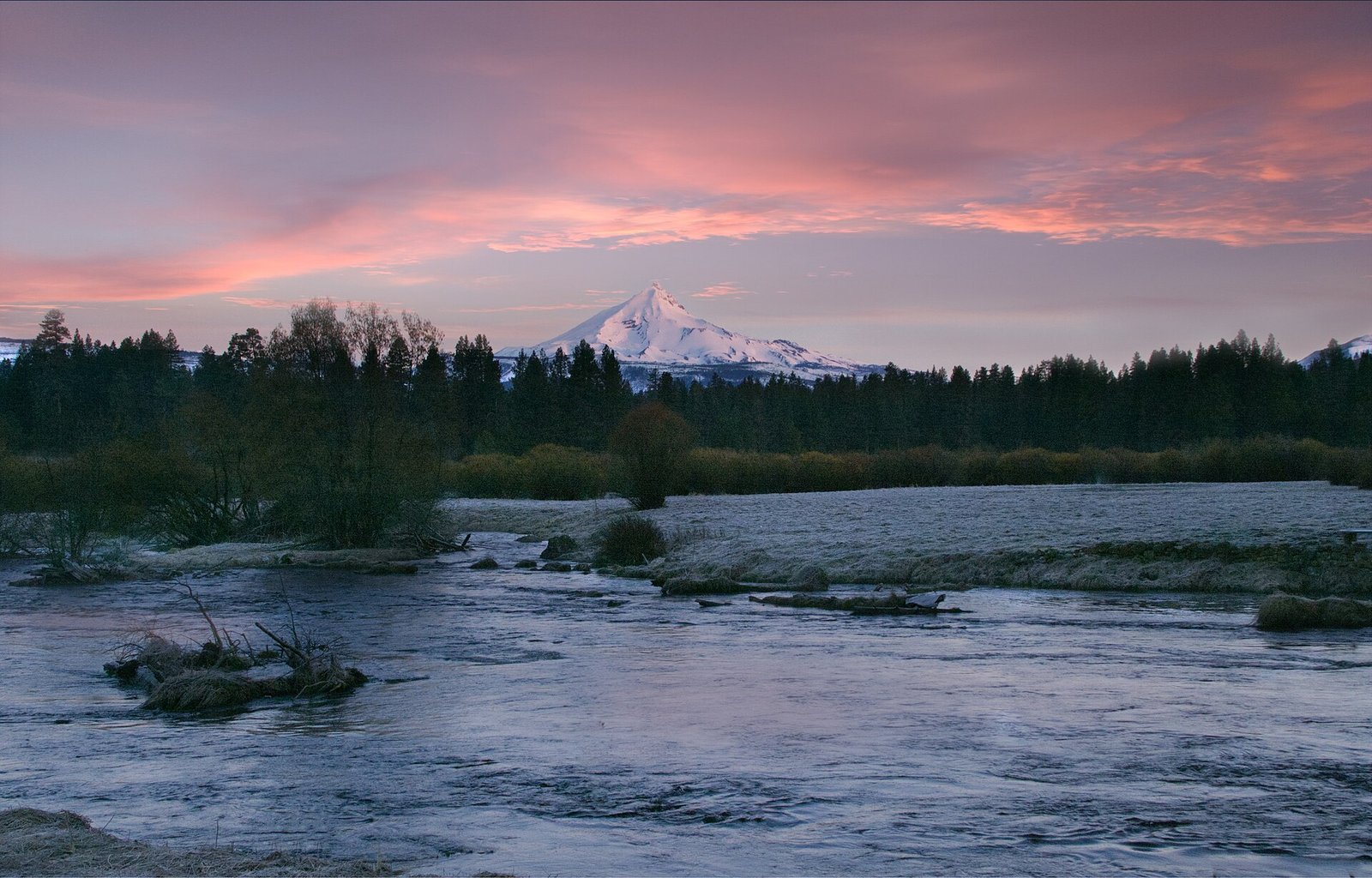 Mount Jefferson at sunrise above the Metolius River