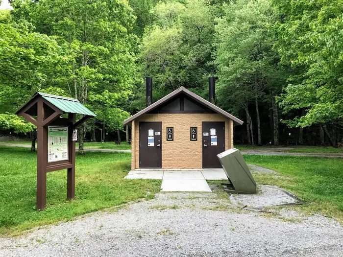 Vault toilet in campground