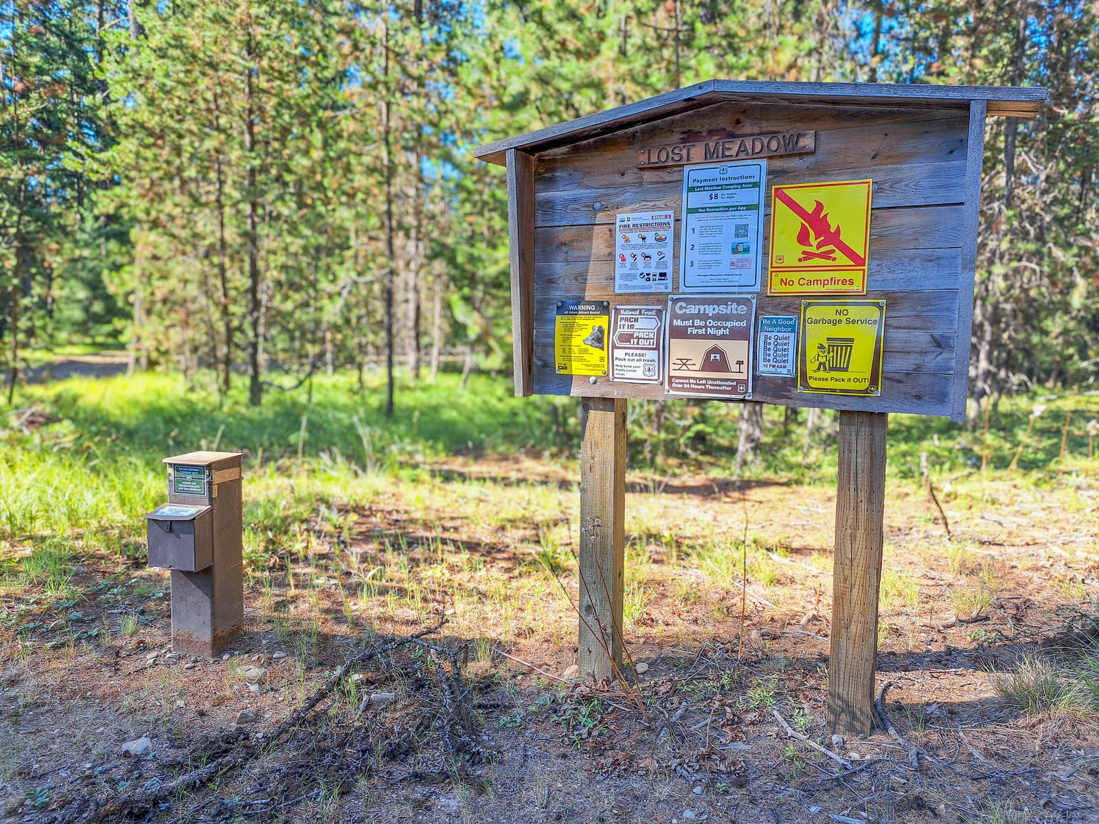 The information kiosk at Lost Meadow Campground