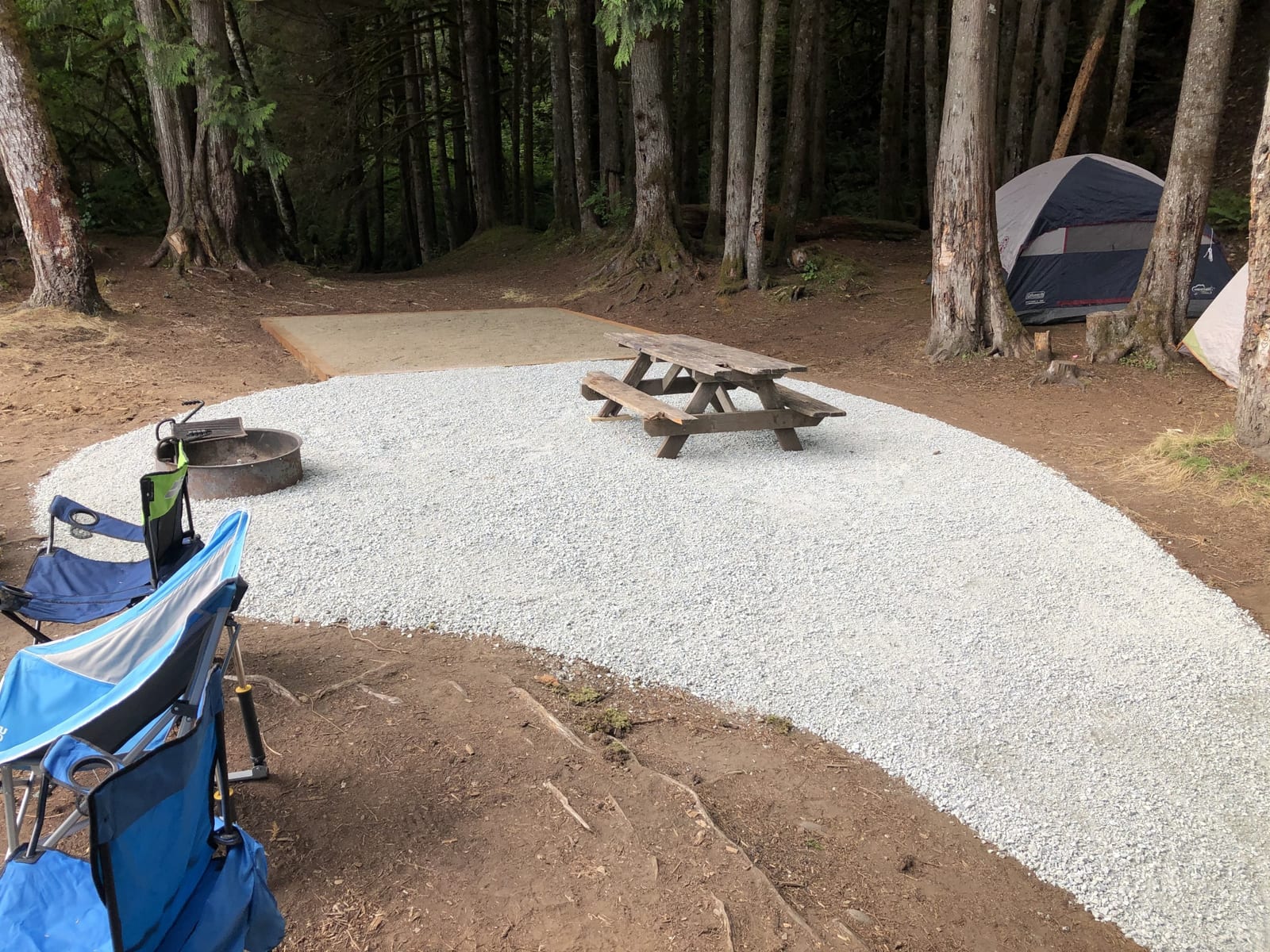 A campsite with picnic table and fire ring at Lower Sandy Campground