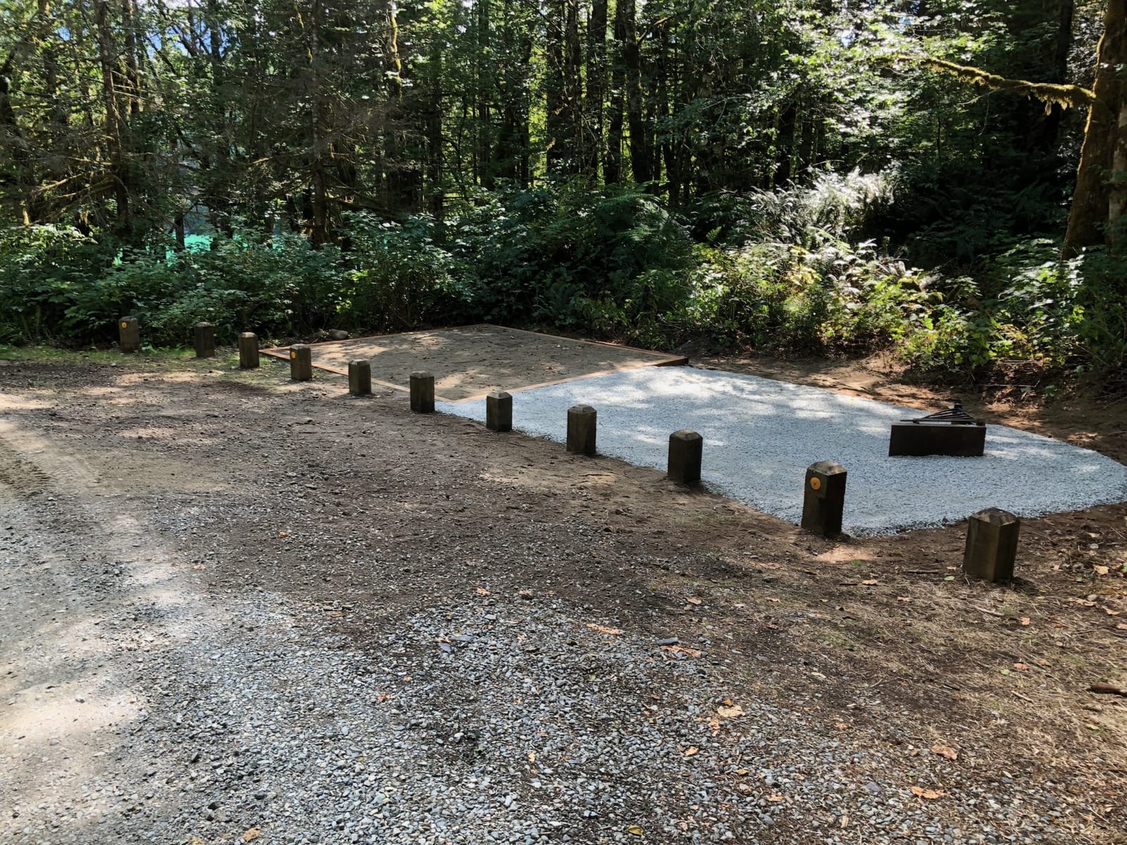 A gravel campsite parking pad at Lower Sandy Campground
